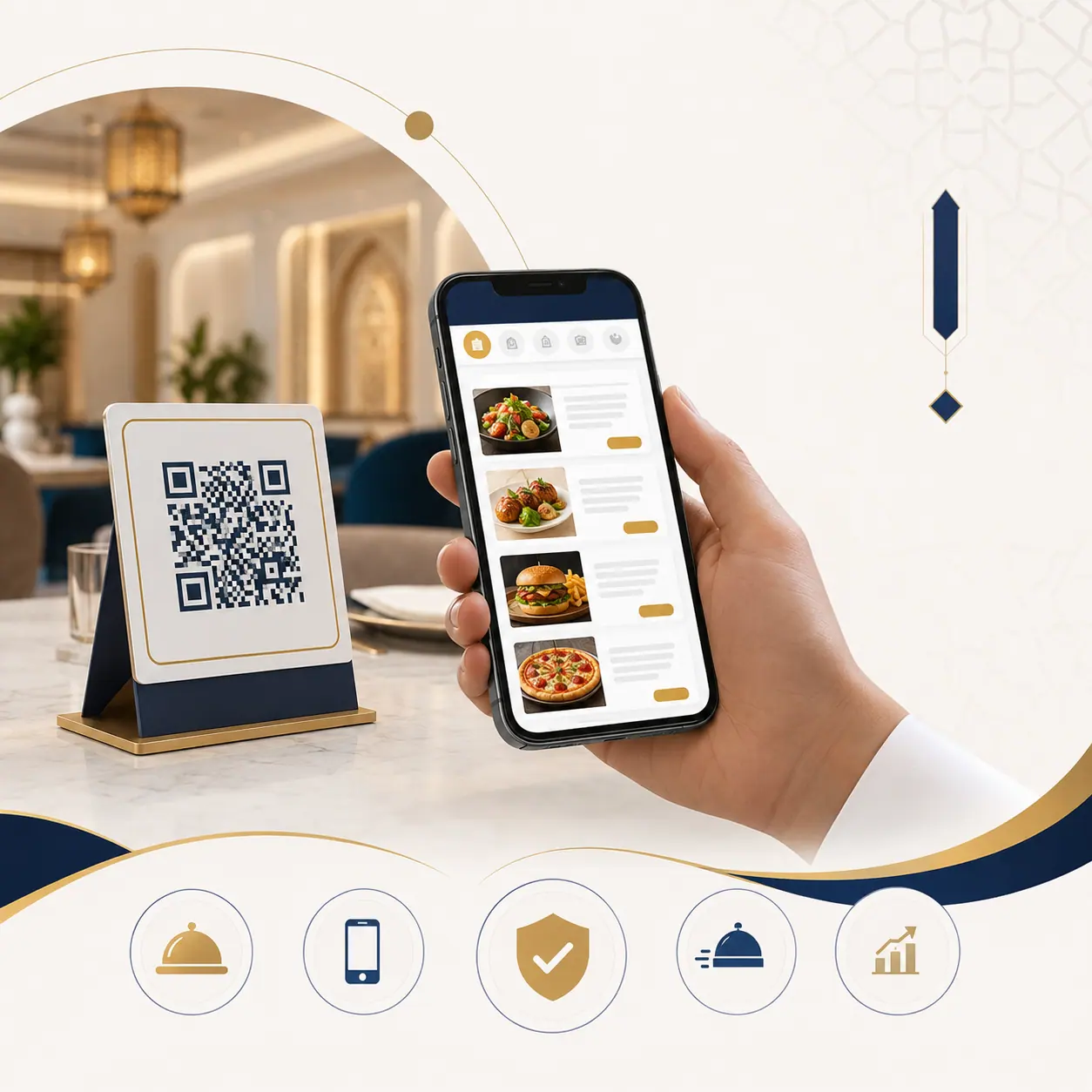 Kunde öffnet die QR-Menow-Seite auf dem Smartphone